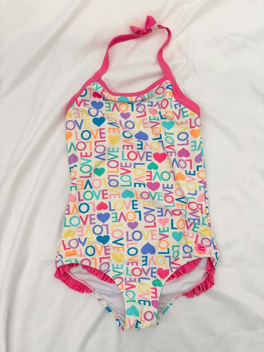 RuffleButts Girls Love Heart Print One Piece Swimsuit Size 10
